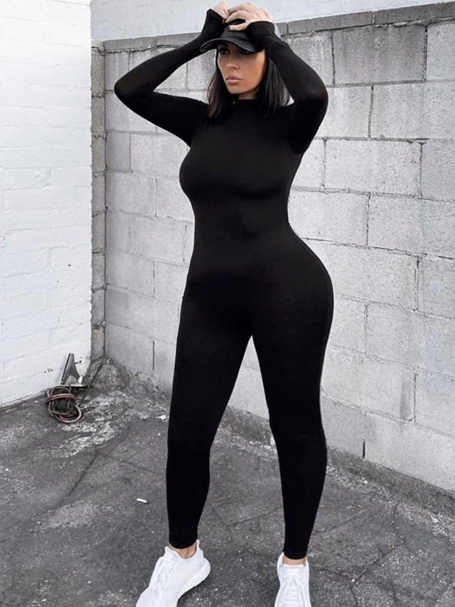 RYNLEES BASICS Plus Size Round Neck Skinny Stretchy Jumpsuit