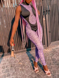 RYNLEES Animal Print See Through Skinny Jumpsuit