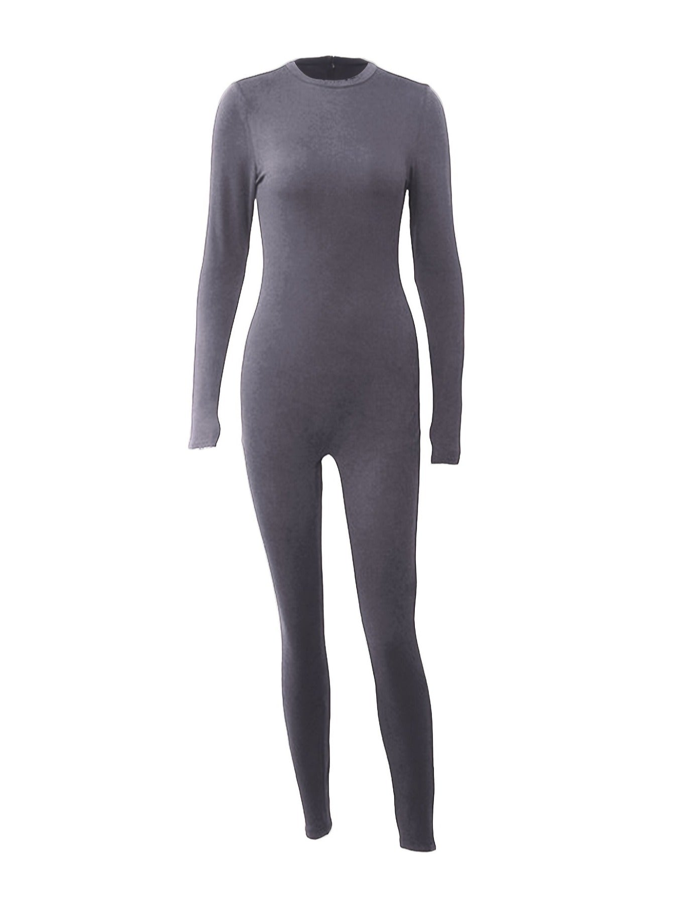 RYNLEES BASICS Solid Color Skinny Jumpsuit Grey