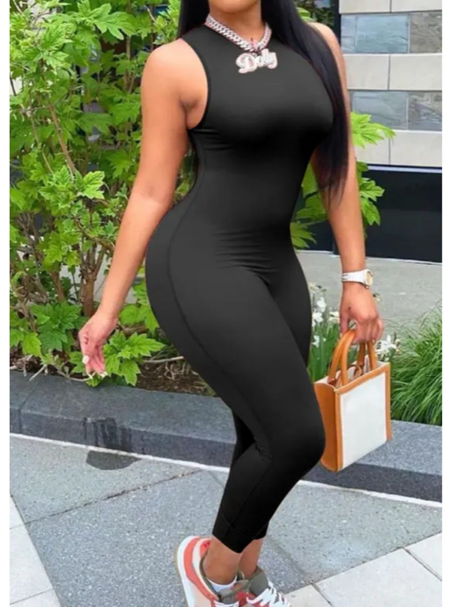 RYNLEES BASICS Zipper Design Solid Jumpsuit
