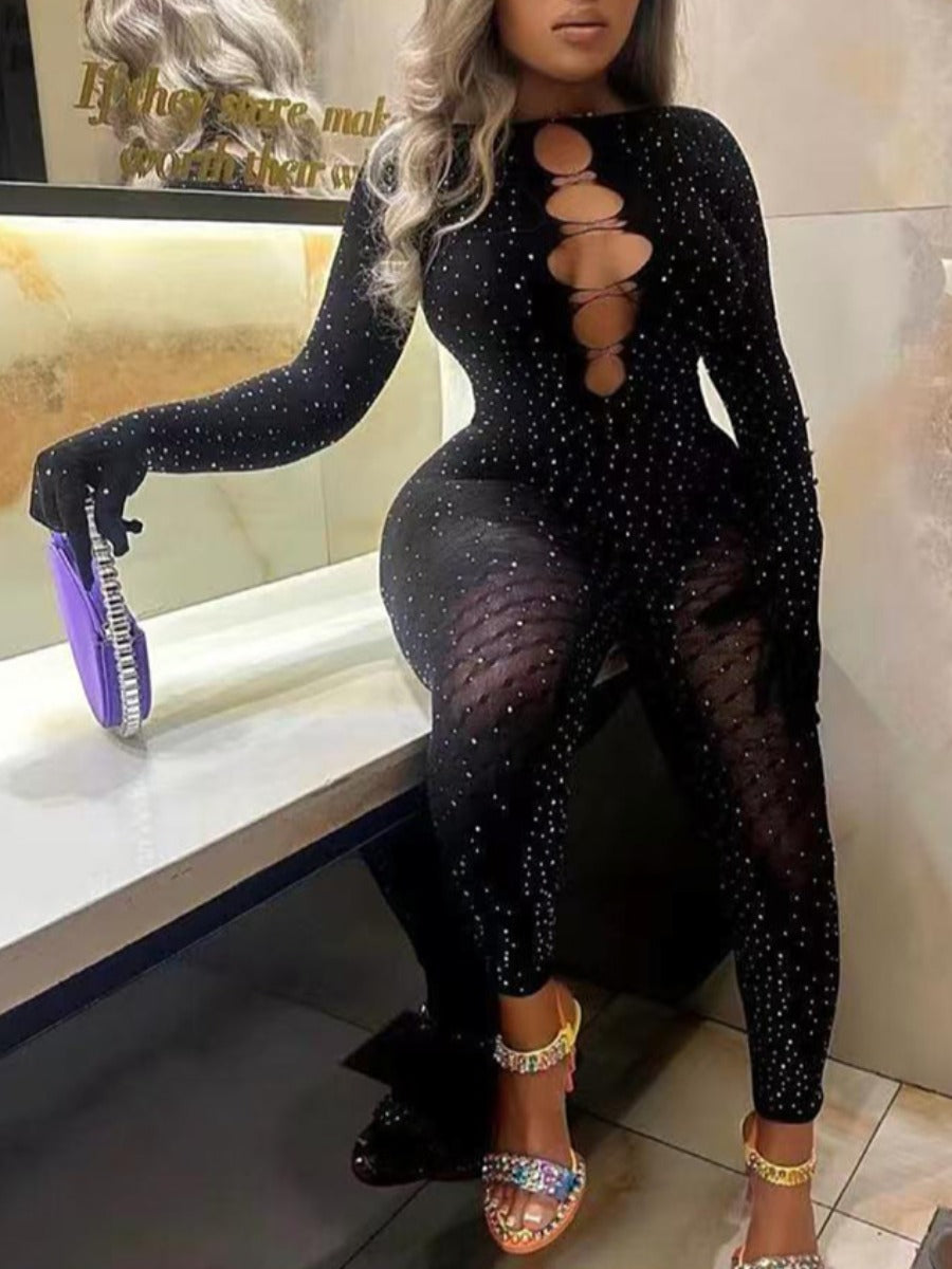 RYNLEES SXY See Through Solid Color Jumpsuit