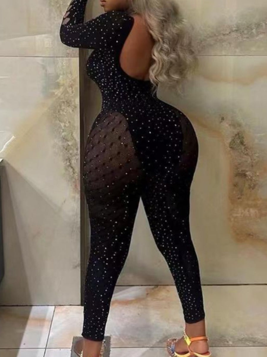 RYNLEES SXY See Through Solid Color Jumpsuit