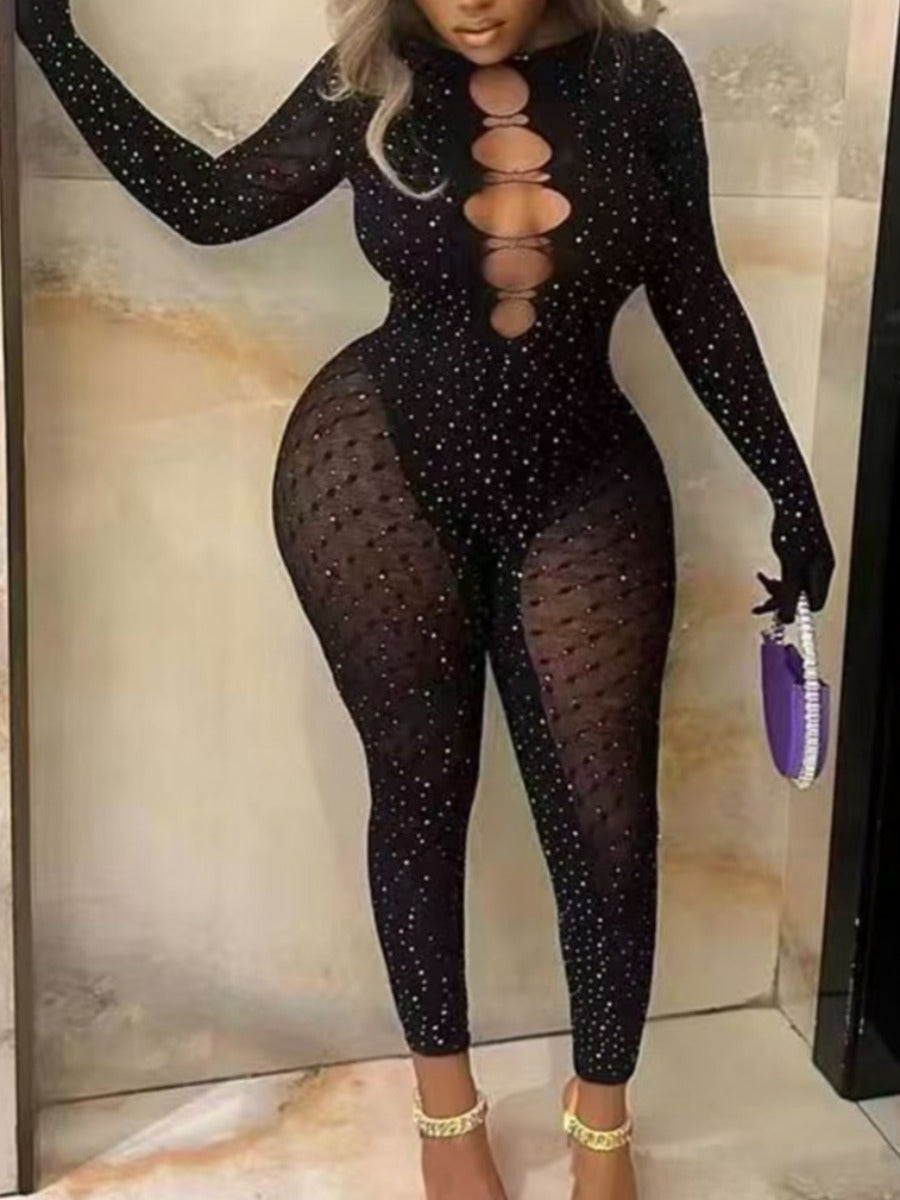 RYNLEES SXY See Through Solid Color Jumpsuit
