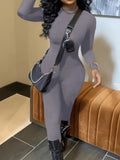 RYNLEES BASICS Solid Color Skinny Jumpsuit Grey