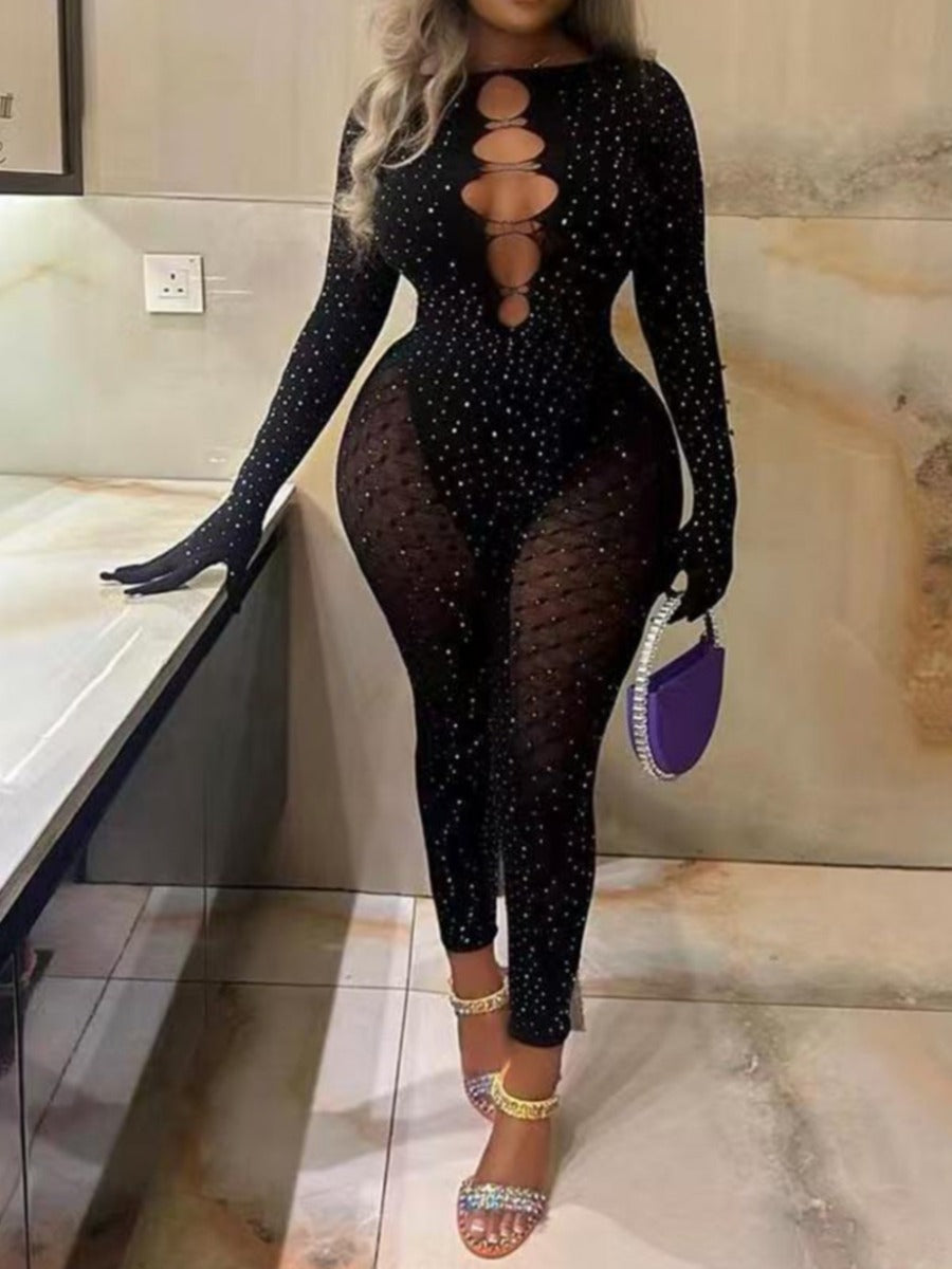 RYNLEES SXY See Through Solid Color Jumpsuit